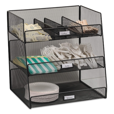 Safco Onyx Breakroom Organizers, 3 Comp, 14.625x11.75x15, Steel Mesh, Black 3293BL